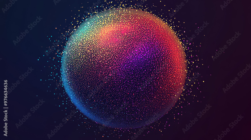Poster abstract vibrant particle sphere. bright dot background. futuristic hud design. array of points. sph