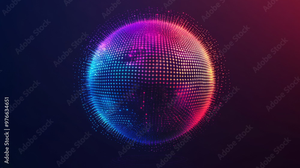 Poster abstract vibrant particle sphere. bright dot background. futuristic hud design. array of points. sph