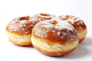 Freshly baked German Schmalzkuchen doughnuts, a traditional pastry with a sweet and fluffy texture, coated in powdered sugar.
