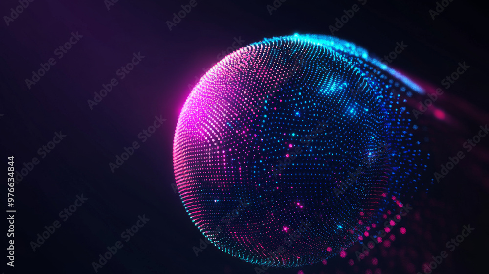 Poster abstract vibrant particle sphere. bright dot background. futuristic hud design. array of points. sph