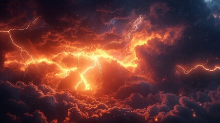 Fototapeta premium Charged atmosphere as a storm brews, a bolt of lightning flashing across the sky with intense energy --ar 16:9 --quality 2 --stylize 250 --v 6.1 Job ID: 59f0c17b-8079-45bb-87e5-cecc0a71c4bb
