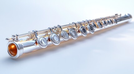 Naklejka premium A silver flute positioned diagonally, showcasing its intricate design.