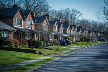 Obraz premium A row of houses with a street in between