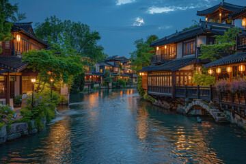 Old style buildings and rivers in ancient Chinese towns