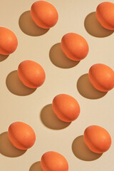 Chicken eggs in a diagonal pattern, casting shadows. Perfect for Easterthemed designs or foodrelated projects needing a vibrant touch.