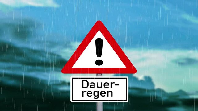 Warnschild, Unwetter und Warnung vor einem Dauerregen