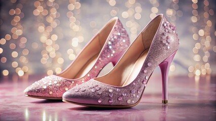 Sophisticated pink high heels boast delicate silhouettes and sparkling gems, exuding effortless elegance with a subtle