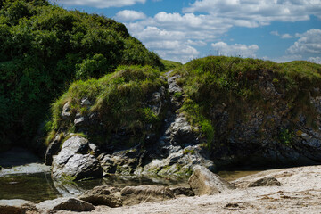 Serene Coastal Landscape with Rocky Formations in Cornwall, UK