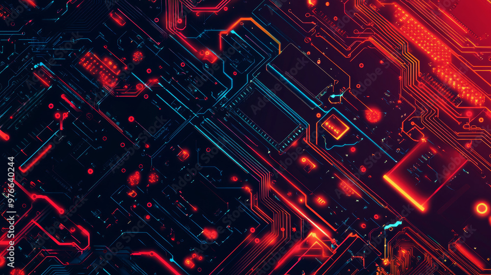 Poster abstract illustration of an electronics circuit board featuring a high-tech circuit pattern. vector 