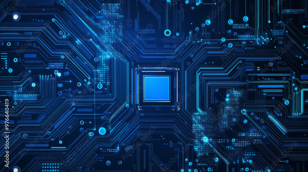 Poster abstract illustration of an electronics circuit board featuring a high-tech circuit pattern. vector 