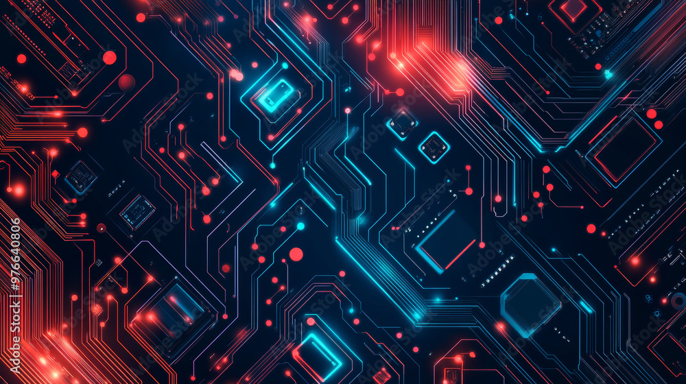 Poster abstract illustration of an electronics circuit board featuring a high-tech circuit pattern. vector 