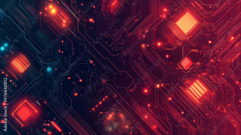 Poster abstract illustration of an electronics circuit board featuring a high-tech circuit pattern. vector 