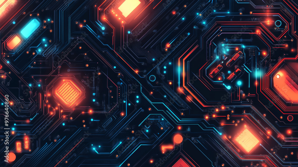 Poster abstract illustration of an electronics circuit board featuring a high-tech circuit pattern. vector 