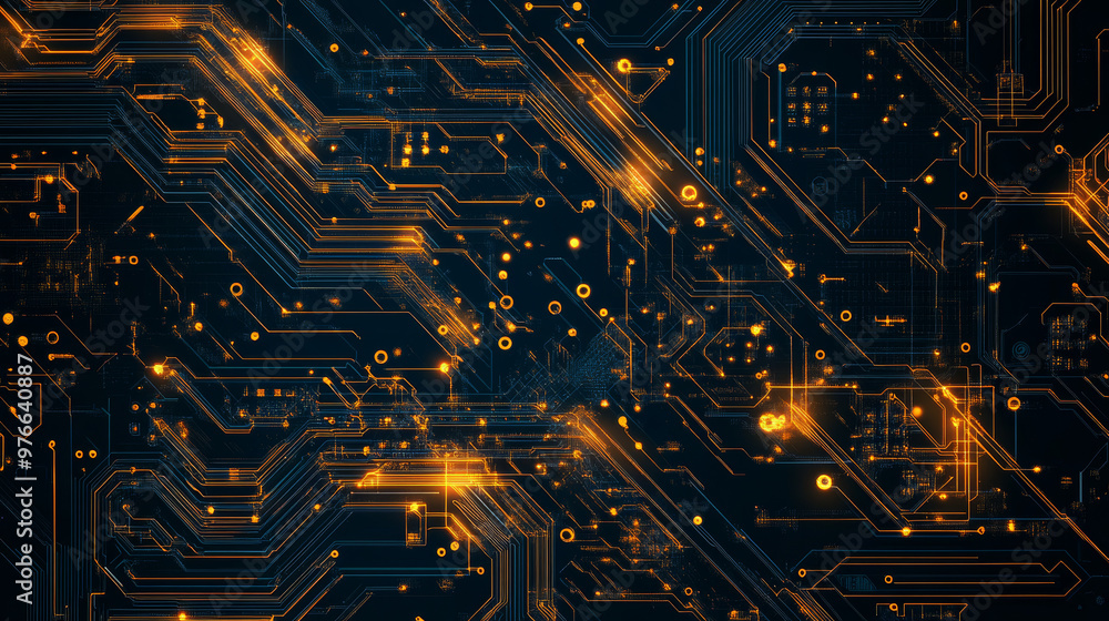 Poster abstract illustration of an electronics circuit board featuring a high-tech circuit pattern. vector 
