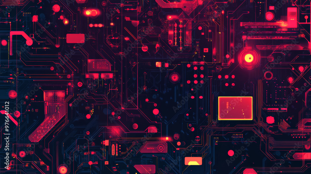 Poster abstract illustration of an electronics circuit board featuring a high-tech circuit pattern. vector 