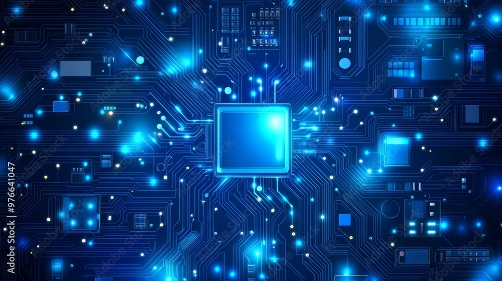 Poster abstract illustration of an electronics circuit board featuring a high-tech circuit pattern. vector 