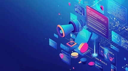 Modern flat design isometric concept of Digital Marketing for banner and website. Abstract 3d vector background. Web development, social media concept. Good landing page templates