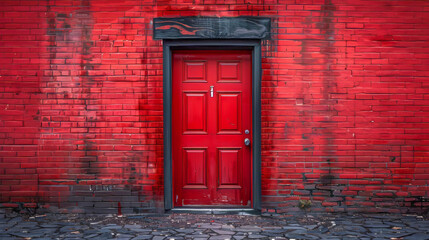 Red door standing out in red brick wall background