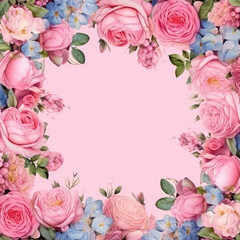 Obraz premium BlankPicture Frame surround by a Floral frame of English Roses. Space for Copy