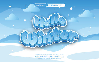 Hello Winter editable text effect design with a cool, snowy theme for seasonal graphics