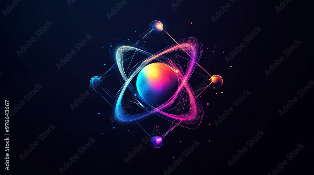 Poster dynamic atom shape with an abstract molecular design. represents a modern graphic element for geomet
