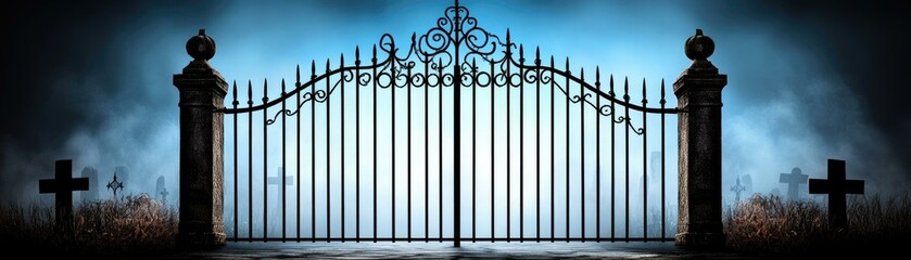 Mysterious Cemetery Gate with Fog.