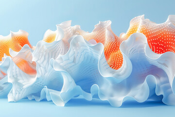 Abstract white and orange waves flowing on blue background