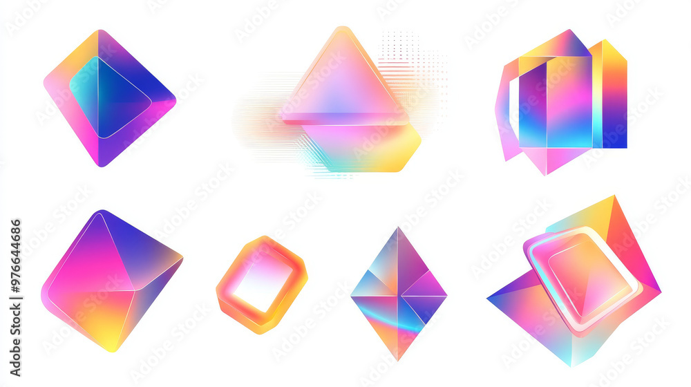 Poster dynamic geometric shapes including hexagons, rhombuses, squares, triangles, and polygons. features a