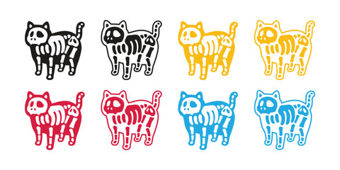 cat vector halloween skeleton skull bone kitten rgb color calico icon logo symbol cartoon character illustration doodle design isolated