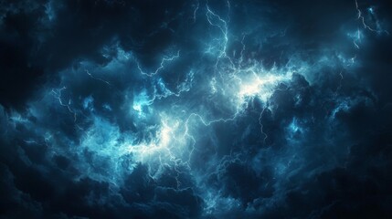 Dark and stormy atmosphere, charged with electricity as lightning strikes with powerful force