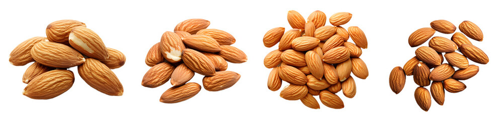 Almonds, Superfood, Healthy Food, Diet isolated on a transparent PNG background, white background , cut out, clipping path, Generative Ai
