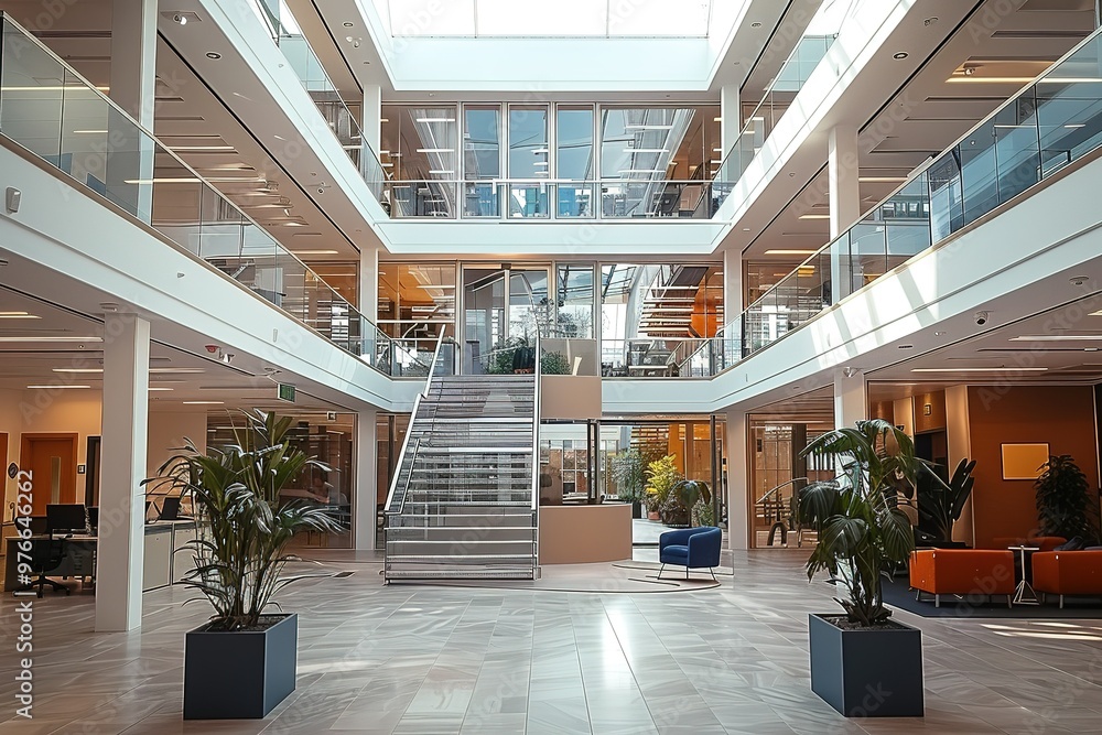 Poster a large open space with a staircase in the middle