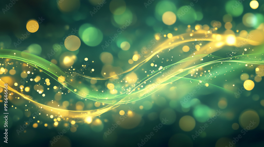 Poster abstract background featuring green energy lines and cyclic circles, enhanced with magical bokeh eff