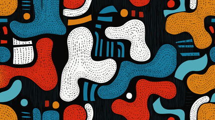 Whimsical Stitch Pattern with Bright Colors for Playful Wallpaper