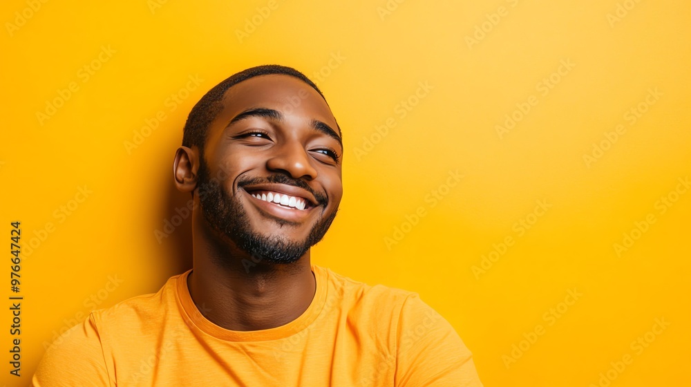 Sticker A young Black man smiles at the camera, he is wearing a yellow t-shirt.