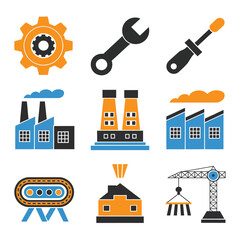 vector icons representing home fix and factory maintenance, gas and electricity maintenance