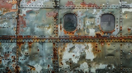 Weathered Metal Panel with Rivets and Windows