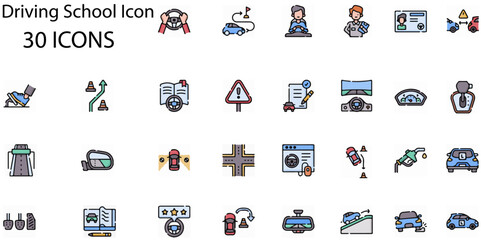 Set of Driving School icons. Line art style icons bundle. vector illustration