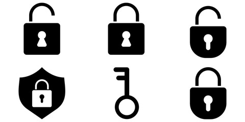 set of lock pictogram, lock and unlock, security, save, and safety. padlock and key icon symbol