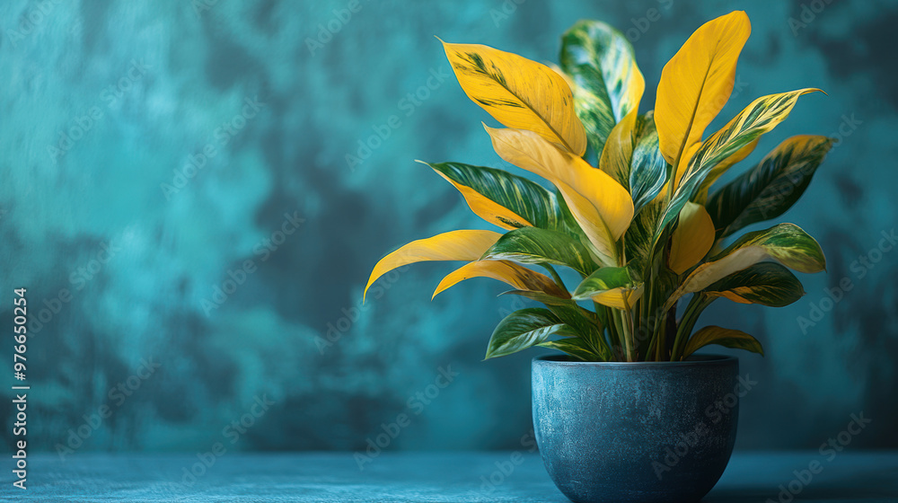 Wall mural yellow plant blue pot.