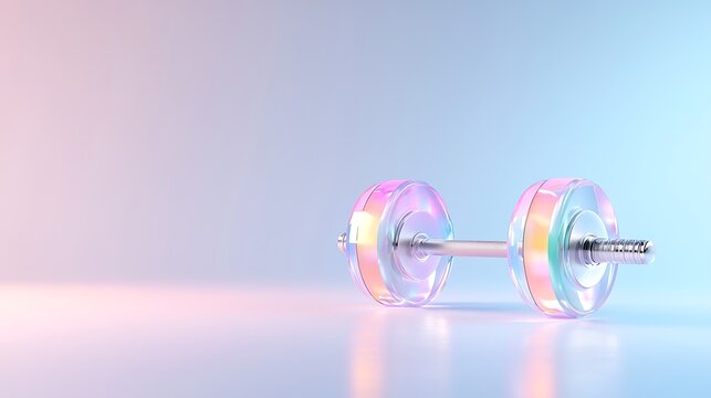 A modern weightlifting competition with transparent weights and glowing lift indicators promoting strength sports