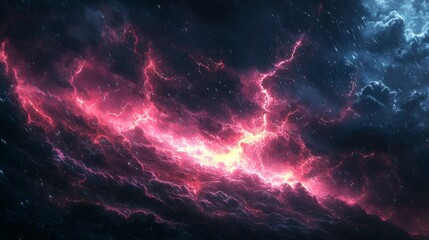 Naklejka premium Electrical storm over a dark landscape, the energy of the storm creating a powerful and dramatic atmosphere