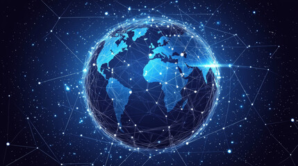 Global network structure and data connection concept, illustrating social network communication within global computer networks. Covers internet technology, business, and science. Vector illustration.