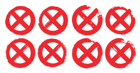 red caution warning stop danger prohibition no entry symbol, diagonal cross mark inside a thin circle, brush strokes watercolor ink.