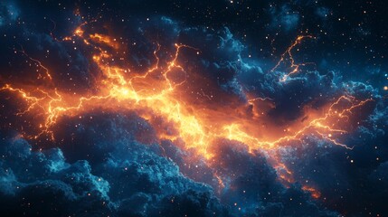 Environmental storm scene, the sky alive with lightning and energy, nature's power on display