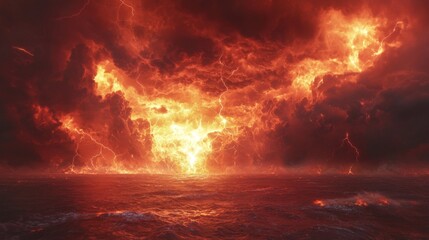 Environmental storm scene, the sky alive with lightning and energy, nature's power on display