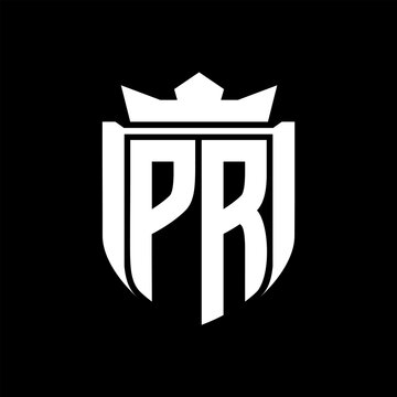 recommend clip art: PR Letter logo shield shape inside shield badge crown on black background template design