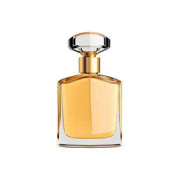 Elegant perfume bottle with golden liquid and stylish design