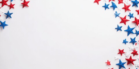 A patriotic-themed image featuring red, white, and blue stars arranged around the edges of a white background, perfect for celebrations or national holidays.