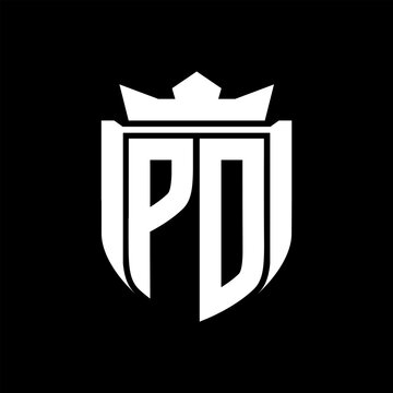 recommend clip art: PD Letter logo shield shape inside shield badge crown on black background template design